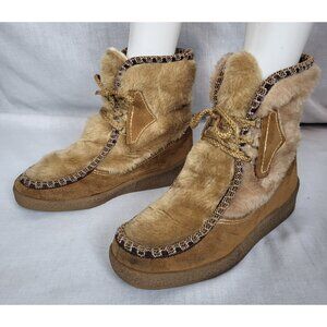 Vintage 1970's Snowland Faux Fur Womens Size 7 Snow Ski BoBoho Brown Sherpa Warm